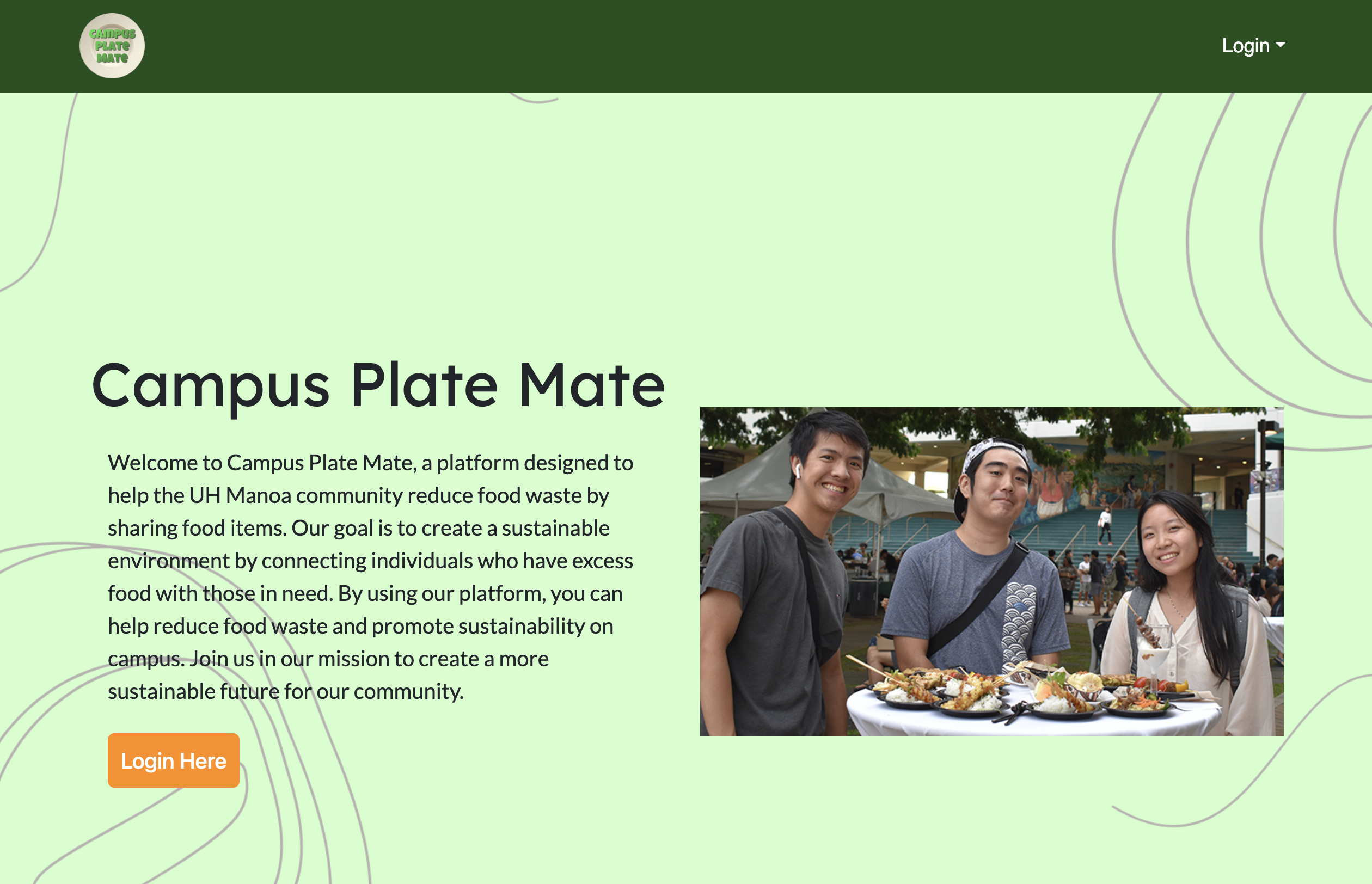 Campus Plate Mate Home Page (Before Login)